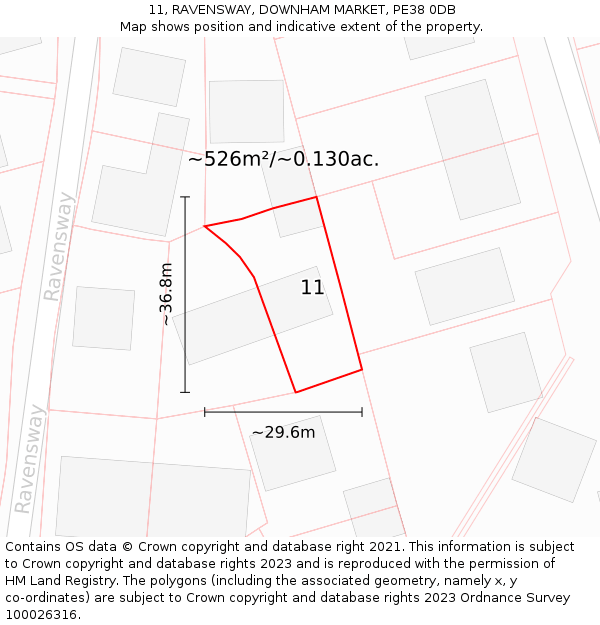 11, RAVENSWAY, DOWNHAM MARKET, PE38 0DB: Plot and title map