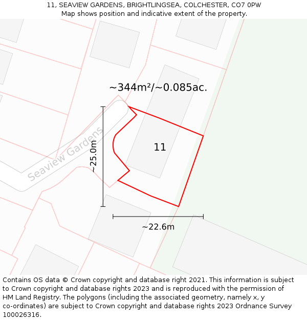 11, SEAVIEW GARDENS, BRIGHTLINGSEA, COLCHESTER, CO7 0PW: Plot and title map