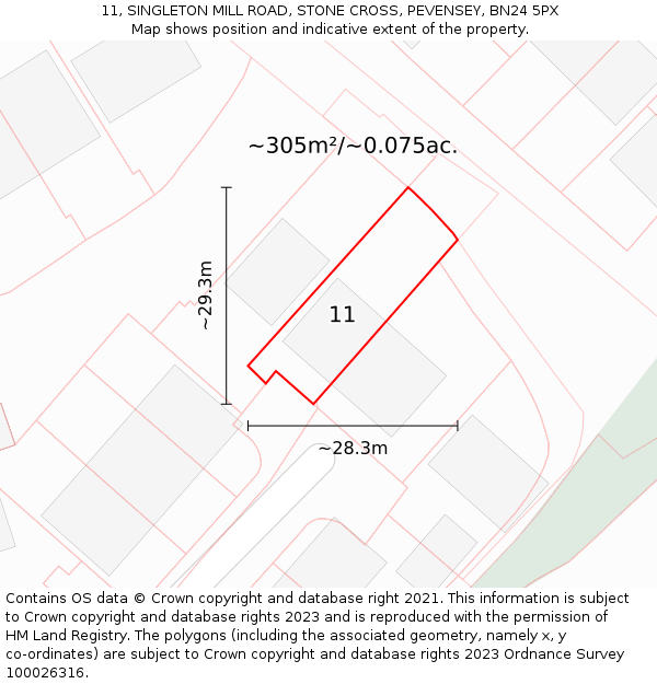 11, SINGLETON MILL ROAD, STONE CROSS, PEVENSEY, BN24 5PX: Plot and title map