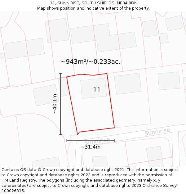 11, SUNNIRISE, SOUTH SHIELDS, NE34 8DN: Plot and title map