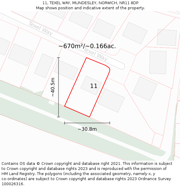 11, TEXEL WAY, MUNDESLEY, NORWICH, NR11 8DP: Plot and title map