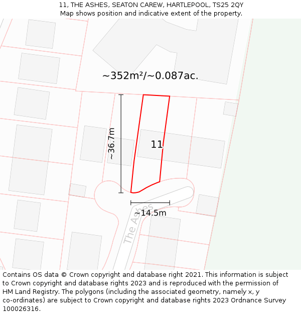 11, THE ASHES, SEATON CAREW, HARTLEPOOL, TS25 2QY: Plot and title map