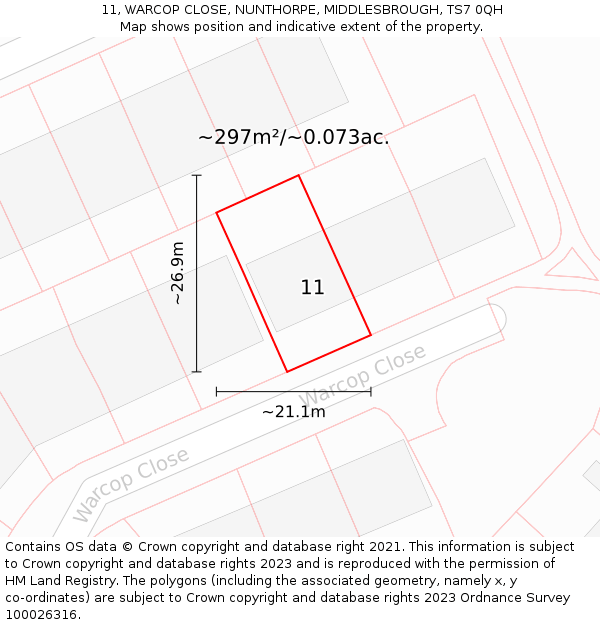 11, WARCOP CLOSE, NUNTHORPE, MIDDLESBROUGH, TS7 0QH: Plot and title map