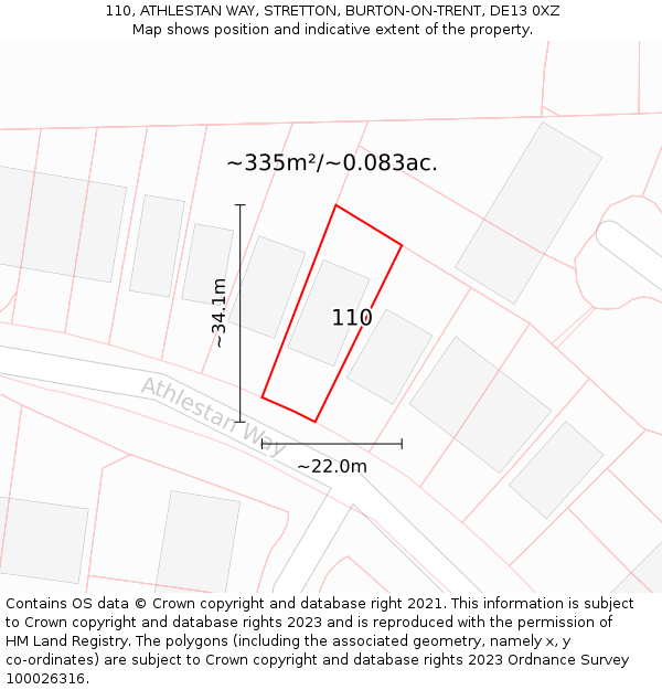 110, ATHLESTAN WAY, STRETTON, BURTON-ON-TRENT, DE13 0XZ: Plot and title map