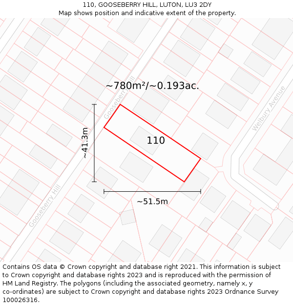 110, GOOSEBERRY HILL, LUTON, LU3 2DY: Plot and title map