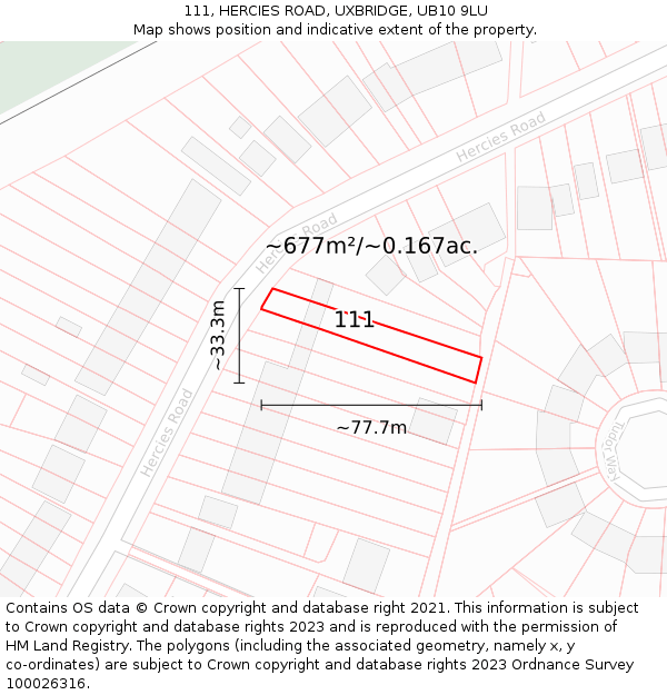 111, HERCIES ROAD, UXBRIDGE, UB10 9LU: Plot and title map