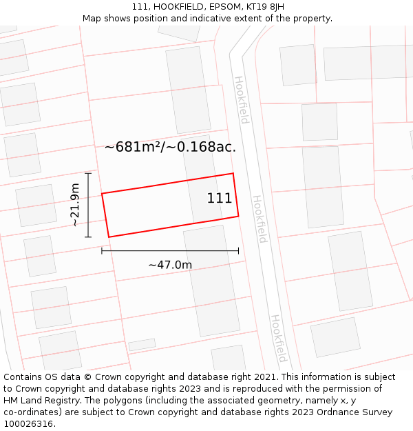 111, HOOKFIELD, EPSOM, KT19 8JH: Plot and title map