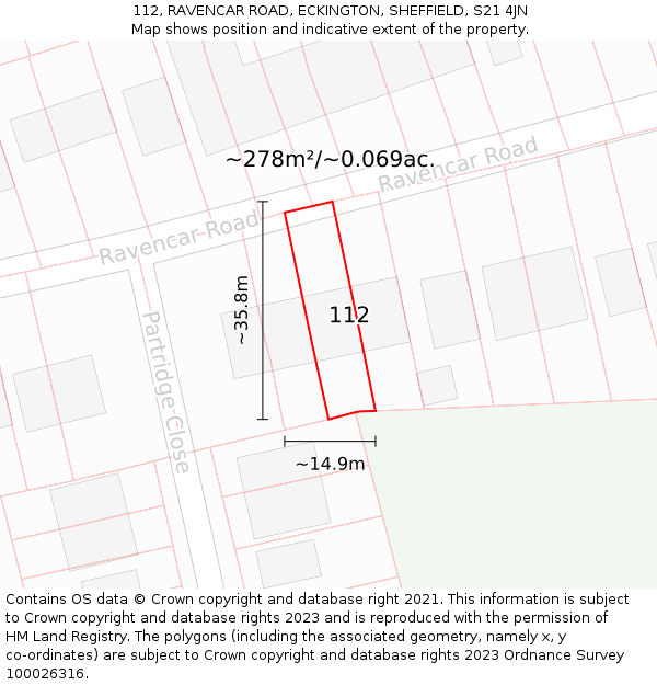 112, RAVENCAR ROAD, ECKINGTON, SHEFFIELD, S21 4JN: Plot and title map