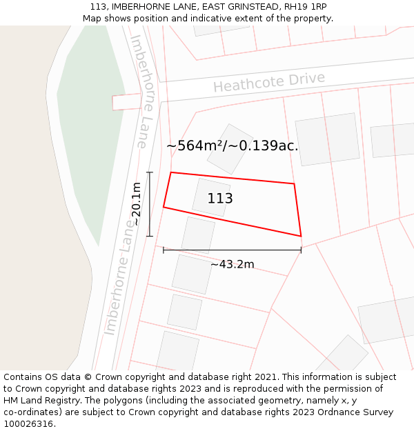 113, IMBERHORNE LANE, EAST GRINSTEAD, RH19 1RP: Plot and title map