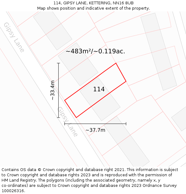 114, GIPSY LANE, KETTERING, NN16 8UB: Plot and title map