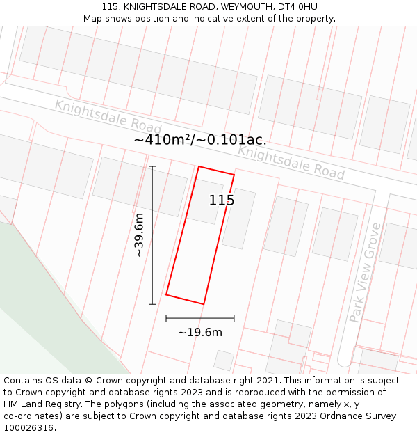 115, KNIGHTSDALE ROAD, WEYMOUTH, DT4 0HU: Plot and title map