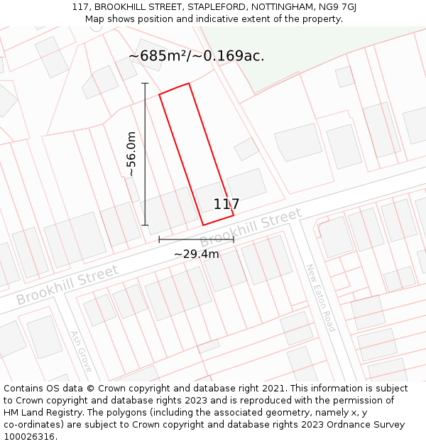 117, BROOKHILL STREET, STAPLEFORD, NOTTINGHAM, NG9 7GJ: Plot and title map