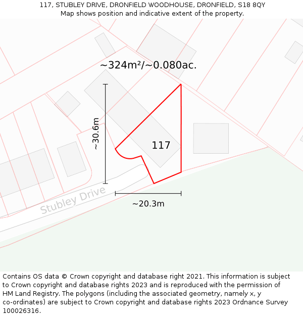 117, STUBLEY DRIVE, DRONFIELD WOODHOUSE, DRONFIELD, S18 8QY: Plot and title map