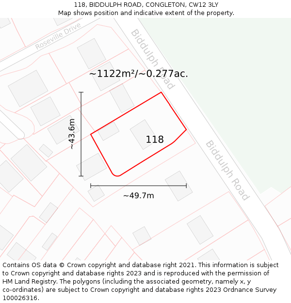 118, BIDDULPH ROAD, CONGLETON, CW12 3LY: Plot and title map