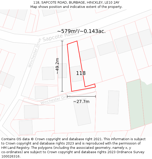 118, SAPCOTE ROAD, BURBAGE, HINCKLEY, LE10 2AY: Plot and title map