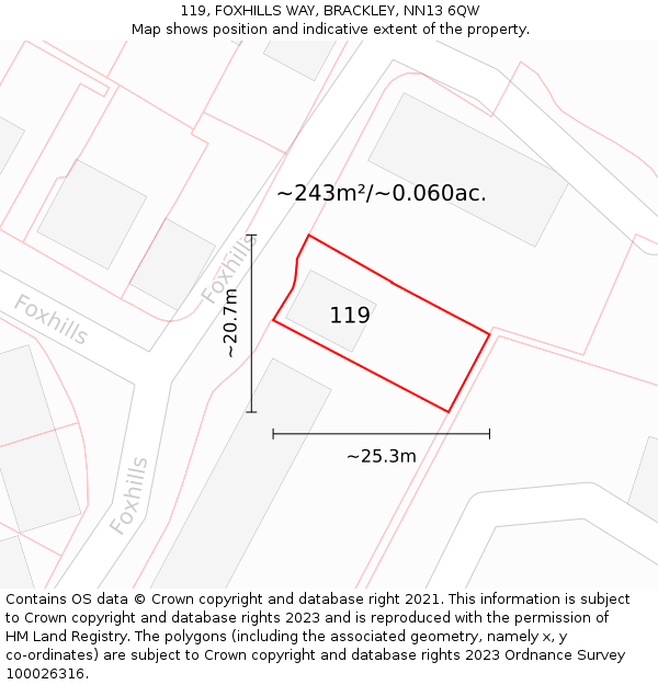 119, FOXHILLS WAY, BRACKLEY, NN13 6QW: Plot and title map