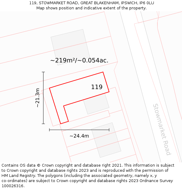 119, STOWMARKET ROAD, GREAT BLAKENHAM, IPSWICH, IP6 0LU: Plot and title map