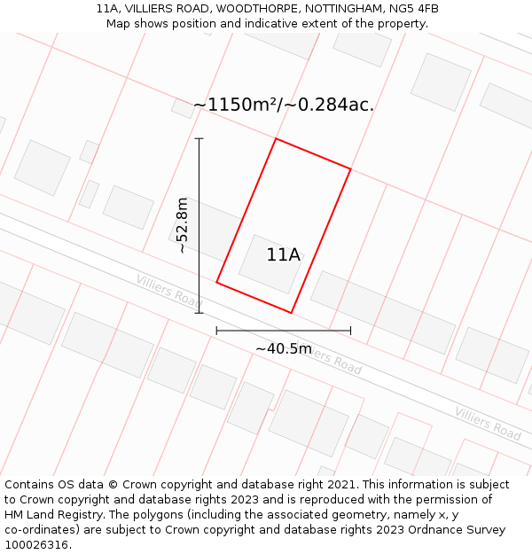 11A, VILLIERS ROAD, WOODTHORPE, NOTTINGHAM, NG5 4FB: Plot and title map