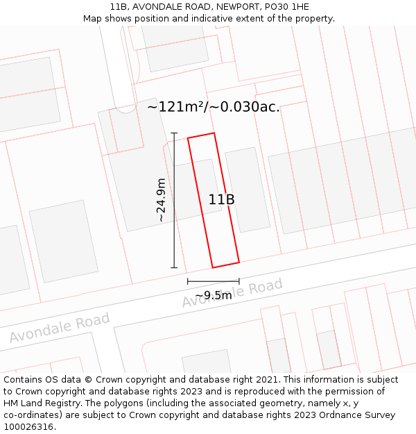 11B, AVONDALE ROAD, NEWPORT, PO30 1HE: Plot and title map