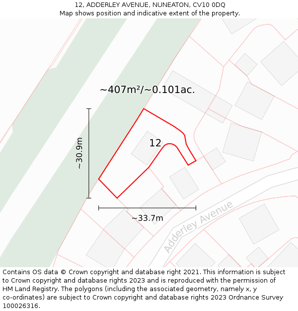 12, ADDERLEY AVENUE, NUNEATON, CV10 0DQ: Plot and title map