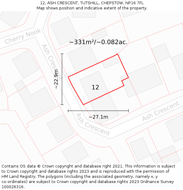 12, ASH CRESCENT, TUTSHILL, CHEPSTOW, NP16 7FL: Plot and title map