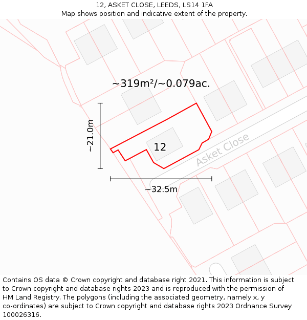 12, ASKET CLOSE, LEEDS, LS14 1FA: Plot and title map