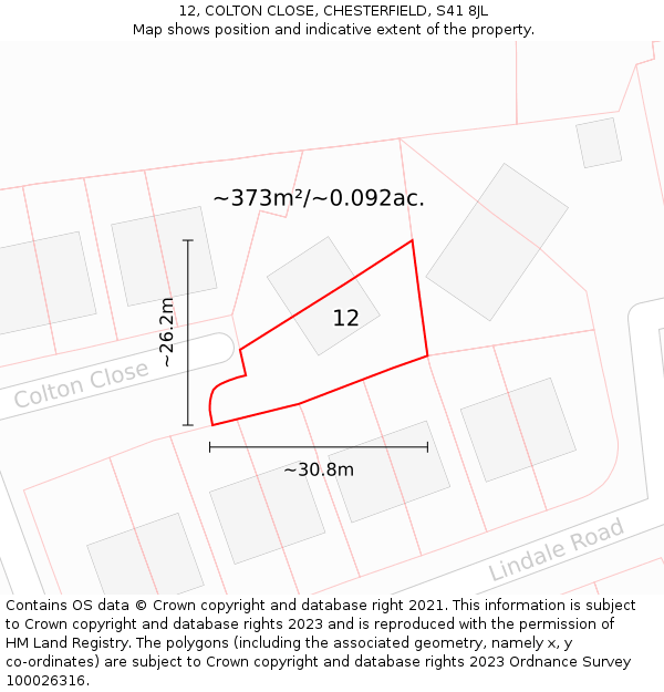 12, COLTON CLOSE, CHESTERFIELD, S41 8JL: Plot and title map