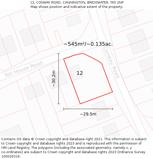 12, CONWAY ROAD, CANNINGTON, BRIDGWATER, TA5 2NP: Plot and title map