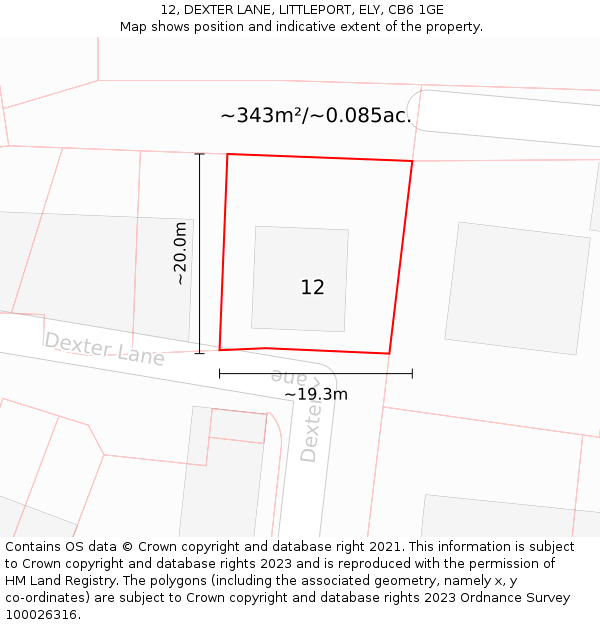 12, DEXTER LANE, LITTLEPORT, ELY, CB6 1GE: Plot and title map