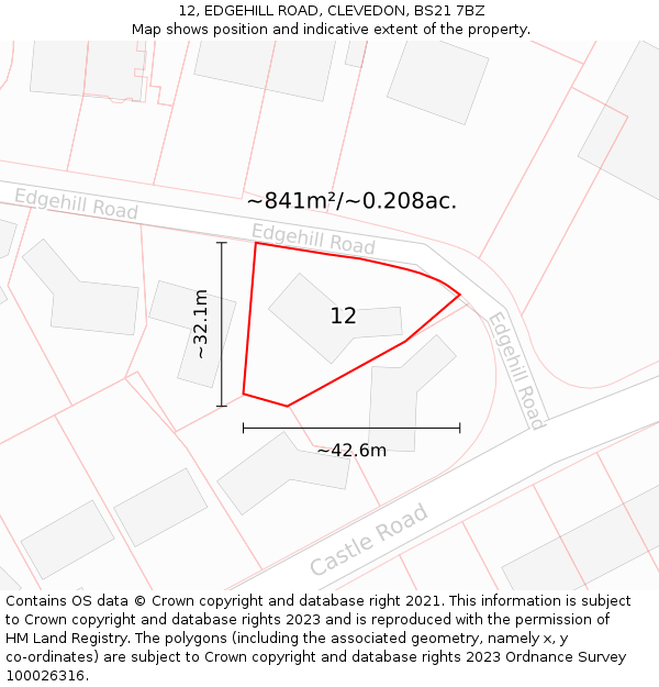 12, EDGEHILL ROAD, CLEVEDON, BS21 7BZ: Plot and title map