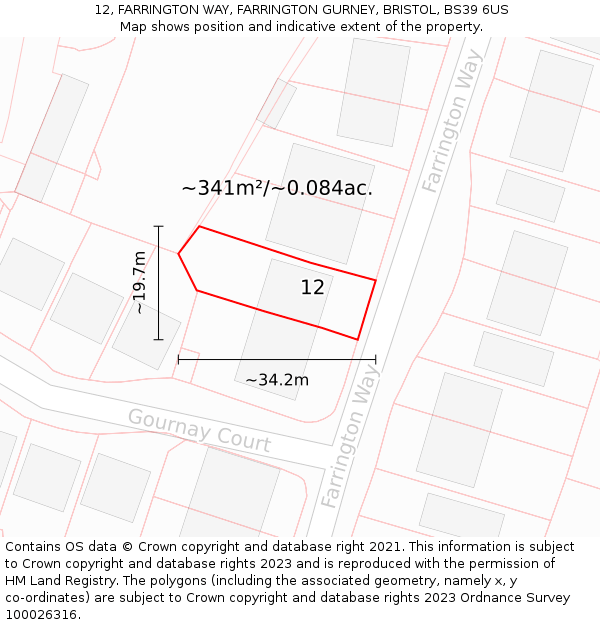 12, FARRINGTON WAY, FARRINGTON GURNEY, BRISTOL, BS39 6US: Plot and title map