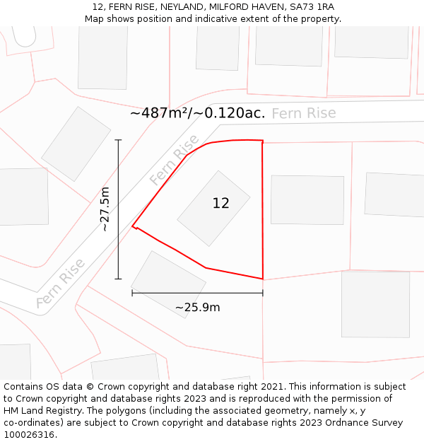 12, FERN RISE, NEYLAND, MILFORD HAVEN, SA73 1RA: Plot and title map