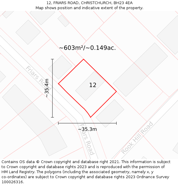 12, FRIARS ROAD, CHRISTCHURCH, BH23 4EA: Plot and title map