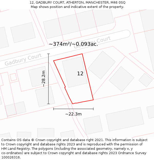 12, GADBURY COURT, ATHERTON, MANCHESTER, M46 0SQ: Plot and title map