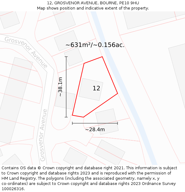 12, GROSVENOR AVENUE, BOURNE, PE10 9HU: Plot and title map