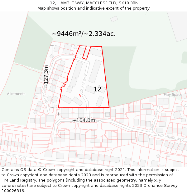 12, HAMBLE WAY, MACCLESFIELD, SK10 3RN: Plot and title map