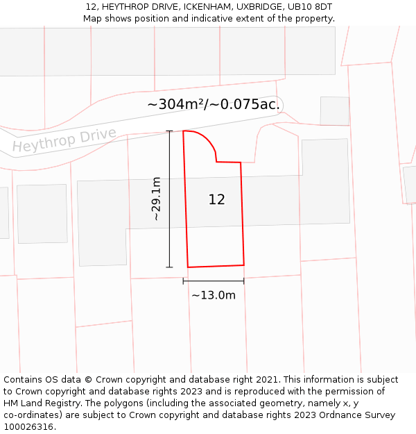 12, HEYTHROP DRIVE, ICKENHAM, UXBRIDGE, UB10 8DT: Plot and title map