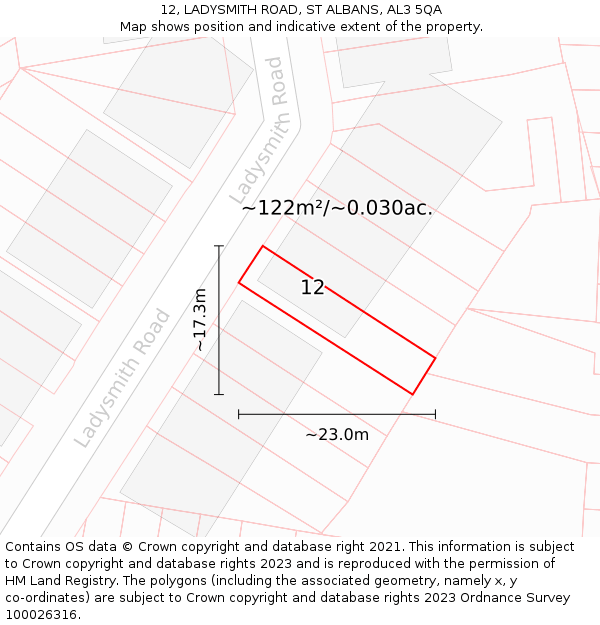 12, LADYSMITH ROAD, ST ALBANS, AL3 5QA: Plot and title map