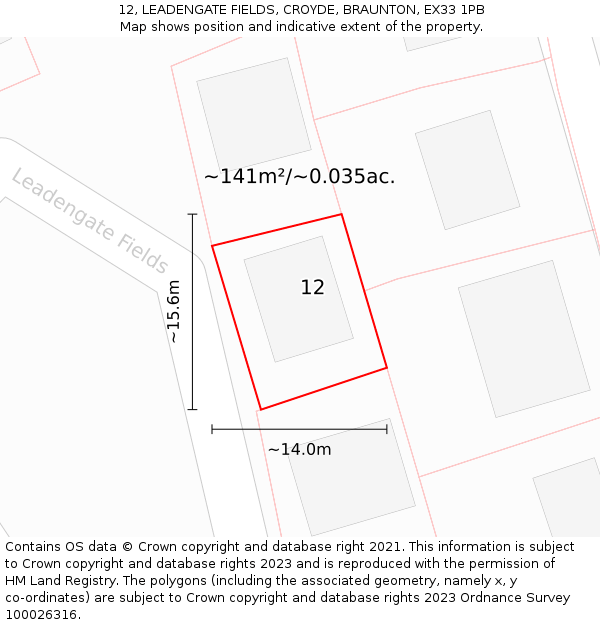 12, LEADENGATE FIELDS, CROYDE, BRAUNTON, EX33 1PB: Plot and title map