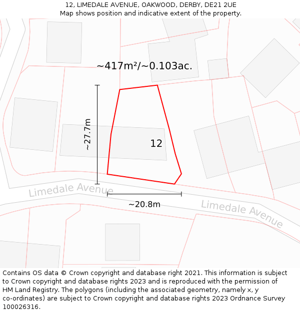 12, LIMEDALE AVENUE, OAKWOOD, DERBY, DE21 2UE: Plot and title map