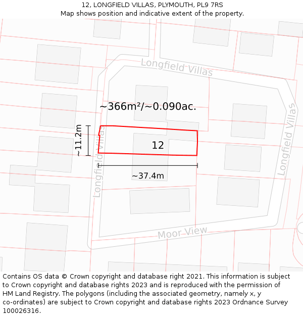 12, LONGFIELD VILLAS, PLYMOUTH, PL9 7RS: Plot and title map