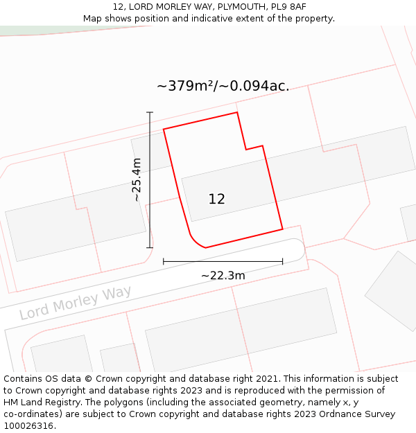 12, LORD MORLEY WAY, PLYMOUTH, PL9 8AF: Plot and title map