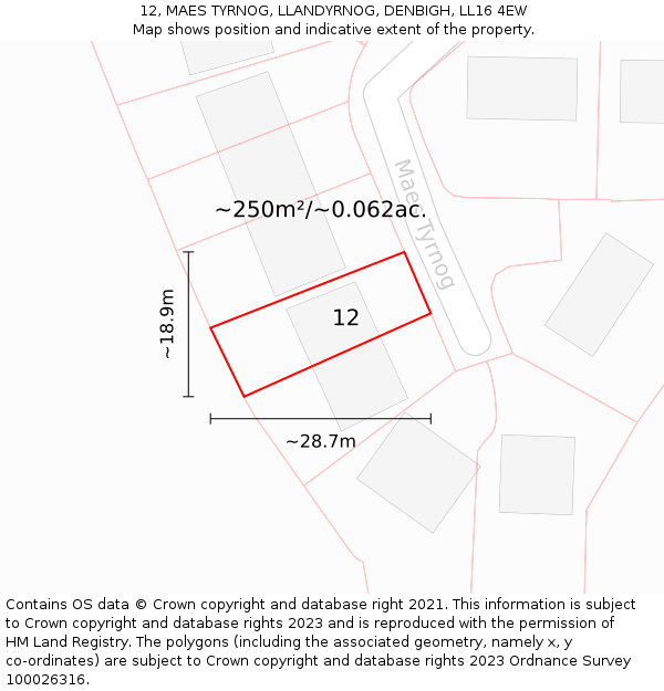 12, MAES TYRNOG, LLANDYRNOG, DENBIGH, LL16 4EW: Plot and title map