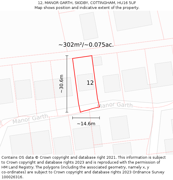 12, MANOR GARTH, SKIDBY, COTTINGHAM, HU16 5UF: Plot and title map