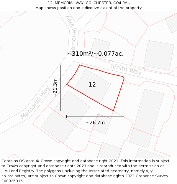 12, MEMORIAL WAY, COLCHESTER, CO4 9AU: Plot and title map