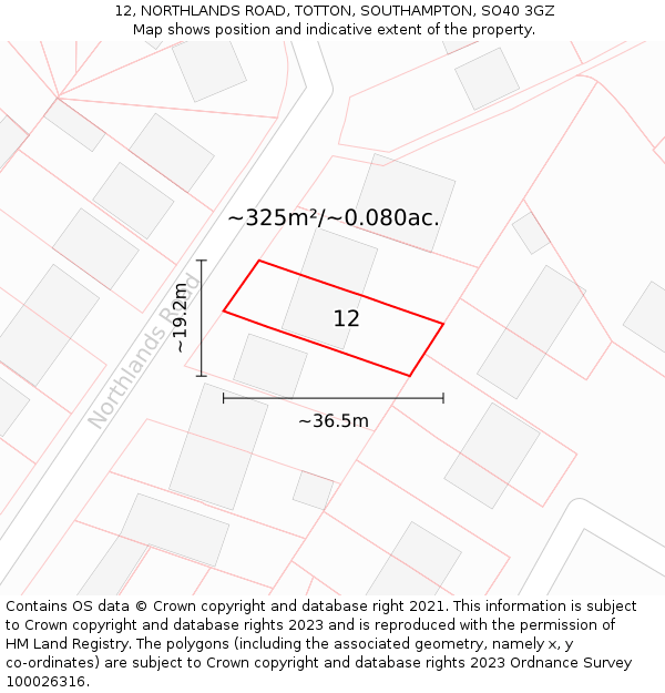 12, NORTHLANDS ROAD, TOTTON, SOUTHAMPTON, SO40 3GZ: Plot and title map