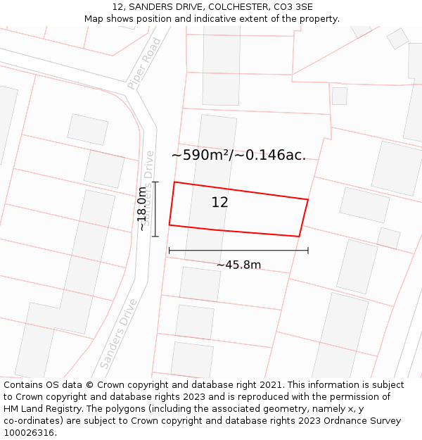 12, SANDERS DRIVE, COLCHESTER, CO3 3SE: Plot and title map