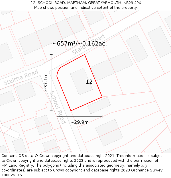 12, SCHOOL ROAD, MARTHAM, GREAT YARMOUTH, NR29 4PX: Plot and title map