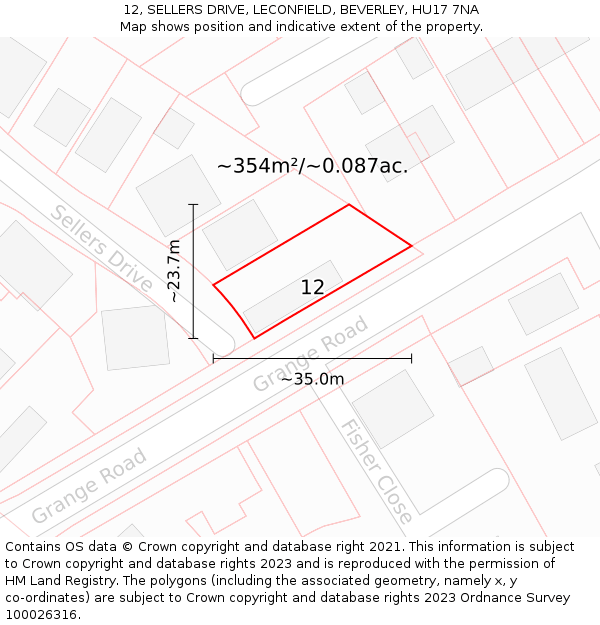 12, SELLERS DRIVE, LECONFIELD, BEVERLEY, HU17 7NA: Plot and title map