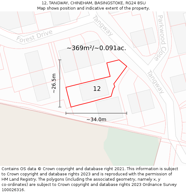 12, TANGWAY, CHINEHAM, BASINGSTOKE, RG24 8SU: Plot and title map